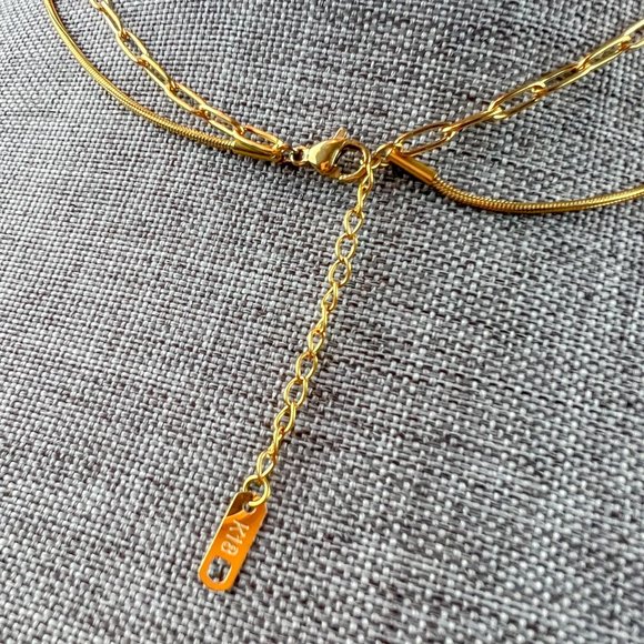 Double Layered 18k Gold Plated Necklace Chain Choker Layered Necklace Gold - Picture 5 of 10